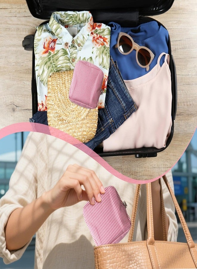 LUSTRIB 2PCS Sanitary Napkin Period bag, Waterproof PU Leather Sanitary Napkin Storage Bag for Women, Set of Pink Holographic & Striped Menstrual Storage Organizer for Travel - Image 4